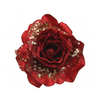 Rosa in tessuto rosso con decori diametro 13 cm