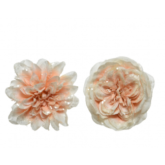 Fiore in tessuto sfumato cipria e bianco con clip, diametro 15 cm