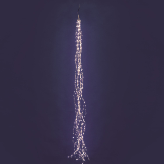 Cascata di 15 fili luminosi in metallo argento, 600 microled luce calda fissa, uso interno ed esterno, lunghezza 2 + 4 metri