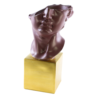 Portavaso in resina bordeaux a forma di mezza testa su base oro, varie misure