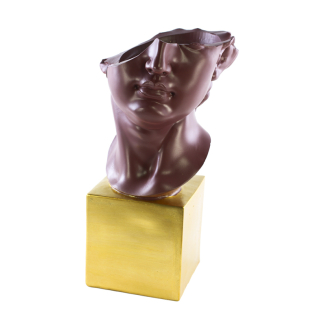 Portavaso in resina bordeaux a forma di mezza testa su base oro, varie misure