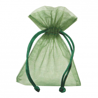 Sacchetto in organza verde scuro con tirante, confezione da 10 pezzi