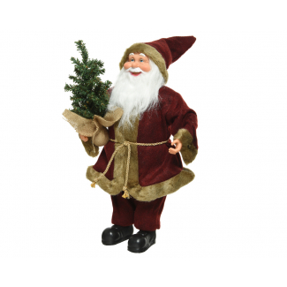 Babbo Natale in poliestere, con albero di Natale, altezza 45 cm