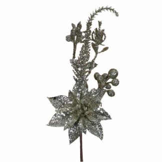 Pick stella di Natale glitter champagne, lunghezza 22 cm, confezione da 6 pezzi