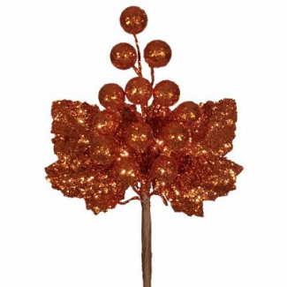 Pick natalizio uva glitter color rame, lunghezza 15 cm, confezione da 6 pezzi