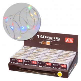 Filo luci microled a batteria, luce multicolor, filo in metallo, uso interno, lunghezza 14 metri