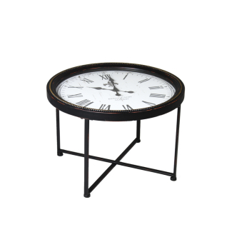 Tavolino in metallo con orologio, altezza 47 cm