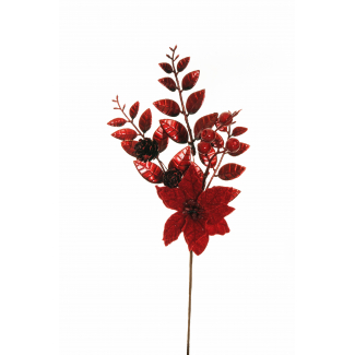 Pick stella di Natale rosso con pigne e bacche, altezza 36 cm, confezione da 4 pezzi