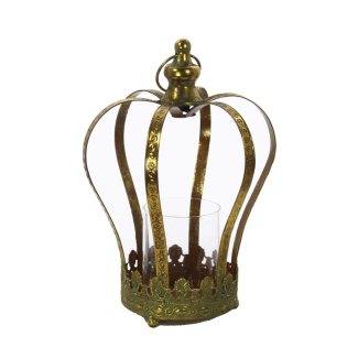 Corona in metallo oro con portacandela in vetro, altezza 38 cm