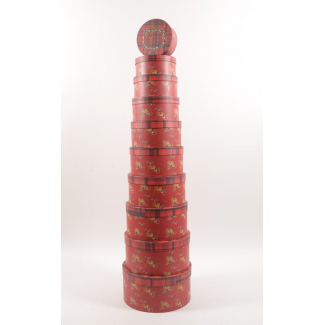 Set scatole regalo natalizie "Red tartan", forma rotonda, confezione da 10 pezzi