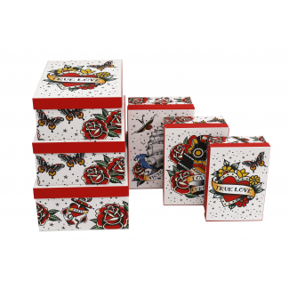 Scatola rettangolare "Tattoo" con coperchio, varie misure