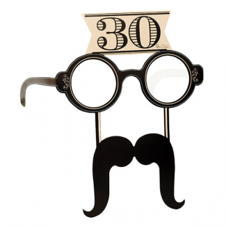 Photo booth occhiali e baffi decoro "30-40-50-60 anni", confezione da 4 pezzi