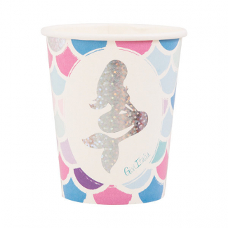 Bicchiere in cartontino fantasia "Sirena" oleografico, confezione da 8 pezzi
