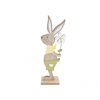 Coniglio in legno con fiore, altezza  31 cm