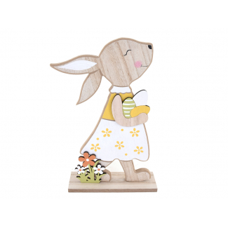 Coniglietta in legno con fiori e uova, altezza  30 cm