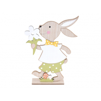 Coniglio in legno con fiore, altezza  41.5 cm