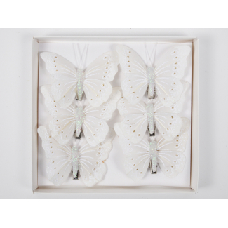 Clip con farfalla bianca, decori oro sulle ali, diametro 8 cm, confezione da 6 pezzi
