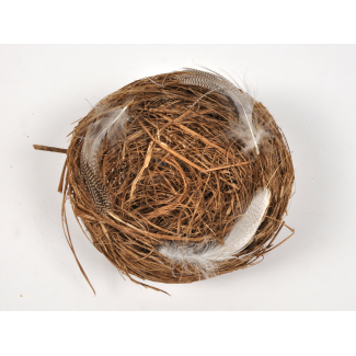 Nido in paglietta naturale con piume, diametro 13 cm