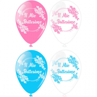 Palloncino stampa "Il mio battesimo", 2 colori perlati assortiti, confezione da 12 pezzi