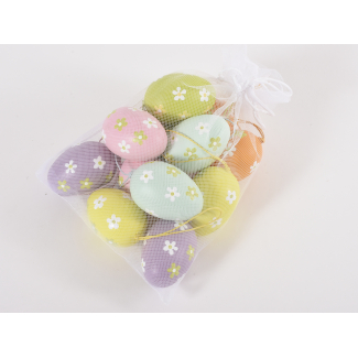 Uovo decorato, con diverse tonalità ,formato 4x6 cm, con sacchetto, confezione da 12 pezzi