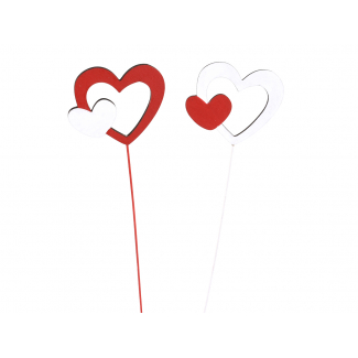 Cuore pick rosso e bianco diametro 8 cm, altezza 31 cm confezione 12 pezzi assortiti