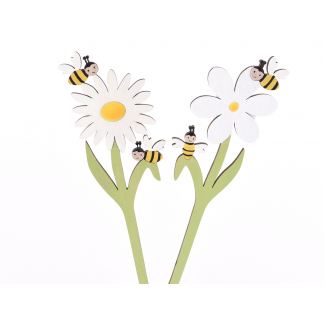 Fiore bianco assortito in legno con api, altezza 30 cm