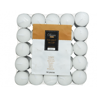 Tealight bianco diametro 3.9 cm, altezza 1.9 cm, confezione da 50 pezzi