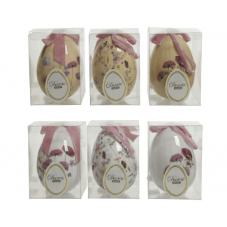 Uovo con decorazioni floreali lucide e cordino, fantasie assortite, diametro 9 cm, altezza 12 cm