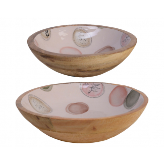 Ciotola in legno tonda smaltato e decorato, altezza 6.5 cm