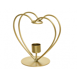 Portacandela in metallo oro a forma di cuore stilizzato, altezza 13.5 cm