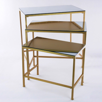Tavolino in metallo oro con base specchio rettangolare, varie misure