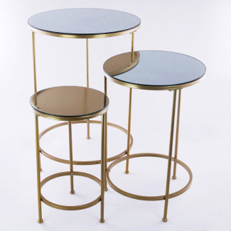 Tavolino tondo in metallo oro con base specchio, varie misure