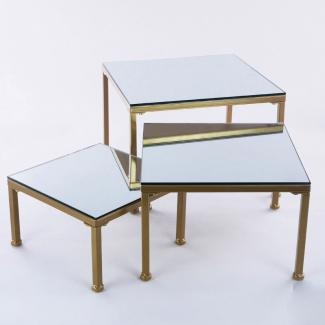 Tavolino quadrato in metallo oro con base specchio, varie misure