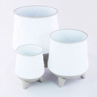 Vaso contenitore in metallo bianco con 3 piedi, varie misure