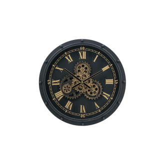 Orologio da parete in metallo nero e oro, diametro 60 cm