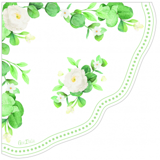 Tovagliolo carta 3 veli smerlato 33x33 cm, fantasia "Romantic green", confezione da 16 pezzi