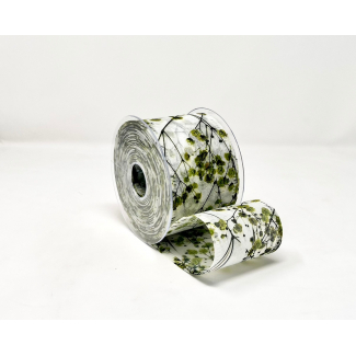 Rotolo nastro decofibra stampa "Gipsofila" verde, lunghezza 25 metri