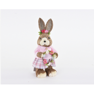 Coniglietta vestito rosa con ghirlanda, altezza 36 cm
