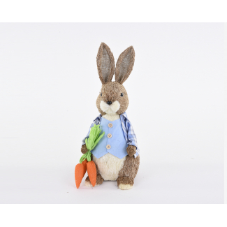Coniglio con giacca scozzese e panciotto azzurro, altezza 41 cm