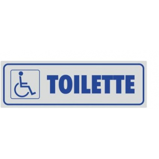 Etichetta adesiva con simbolo "Disabili" e dicitura "Toilette", formato 14x4 cm