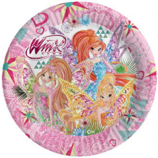 Piatto in cartoncino fantasia "Winx", diametro 23 cm, confezione da 8 pezzi