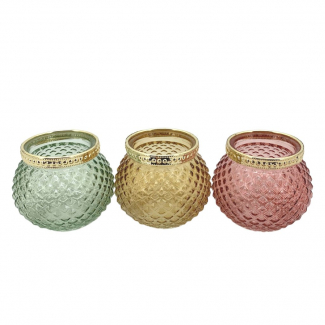 Sfera in vetro colorato bordo oro, altezza 10 cm