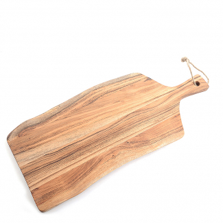 Tagliere in legno naturale con manico e corda, formato 25x60.5 cm