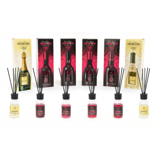 Diffusore d'essenza "Profumo di Vino" con bastoncini di cotone, capacità 125 ml, colori e fragranze assortite