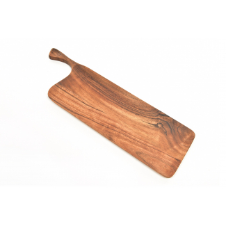 Vassoio in legno naturale scavato con manico, formato 15x50 cm