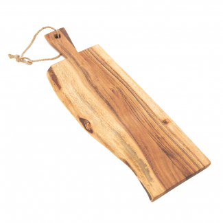 Tagliere in legno naturale con manico e corda, formato 16x55 cm