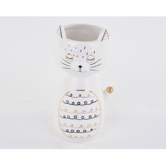 Vaso gatto di porcellana bianco, altezza 18.5 cm