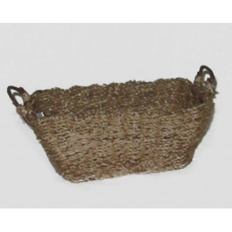 Porta pane in vimini naturale con manici in cordoncino di pelle, formato 11x20 cm, altezza 8 cm