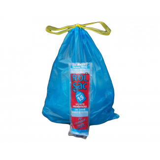 Sacco pattumiera azzurro in rotolo con laccio "legarapido", 55x65cm, confezione da 15 pezzi