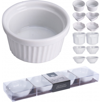 Set da 4 ciotole uguali in porcellana bianca, 6 forme assortite